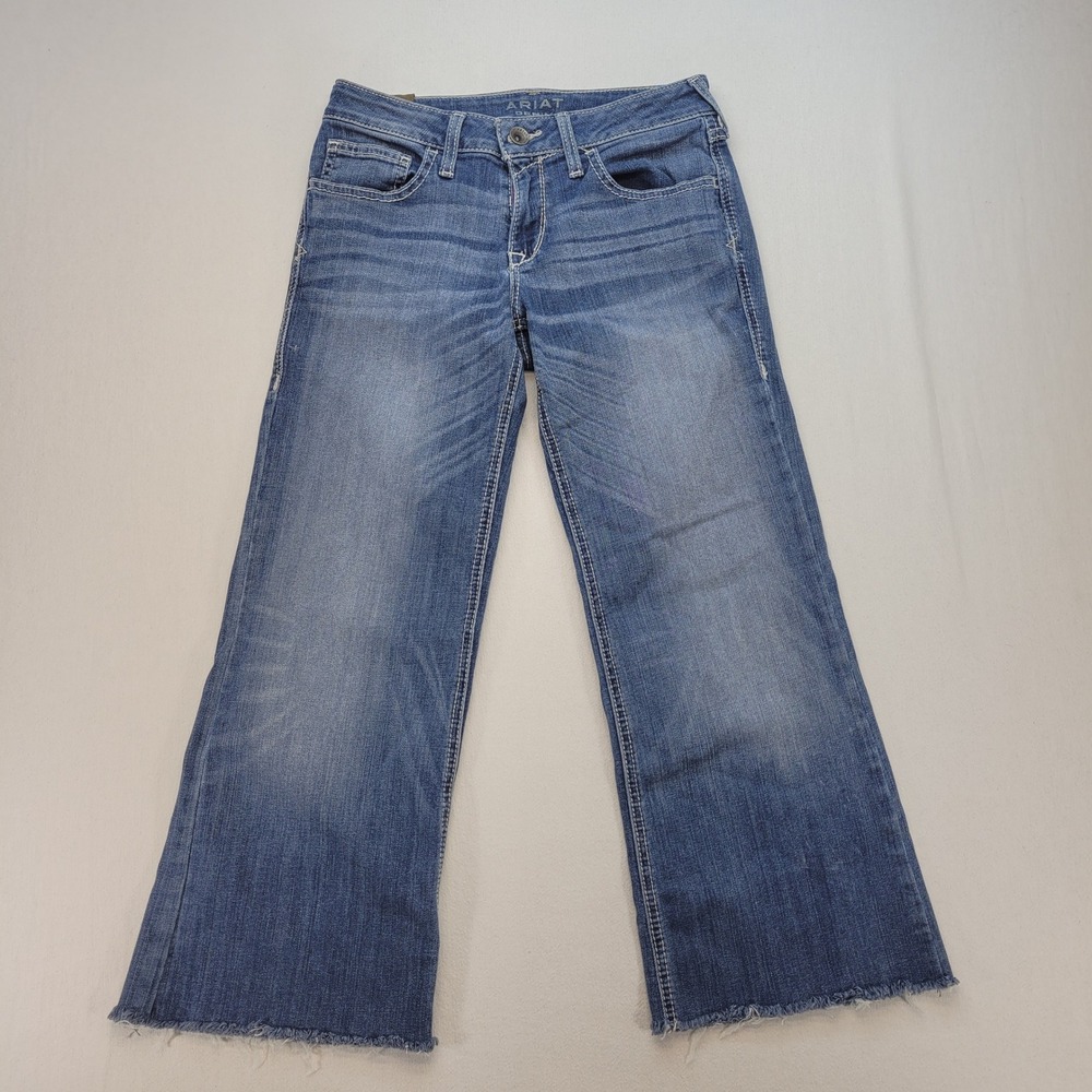 Ariat Jeans Womens 27R Blue Low Rise Wide Leg Flare Raw Hem Denim Trouser